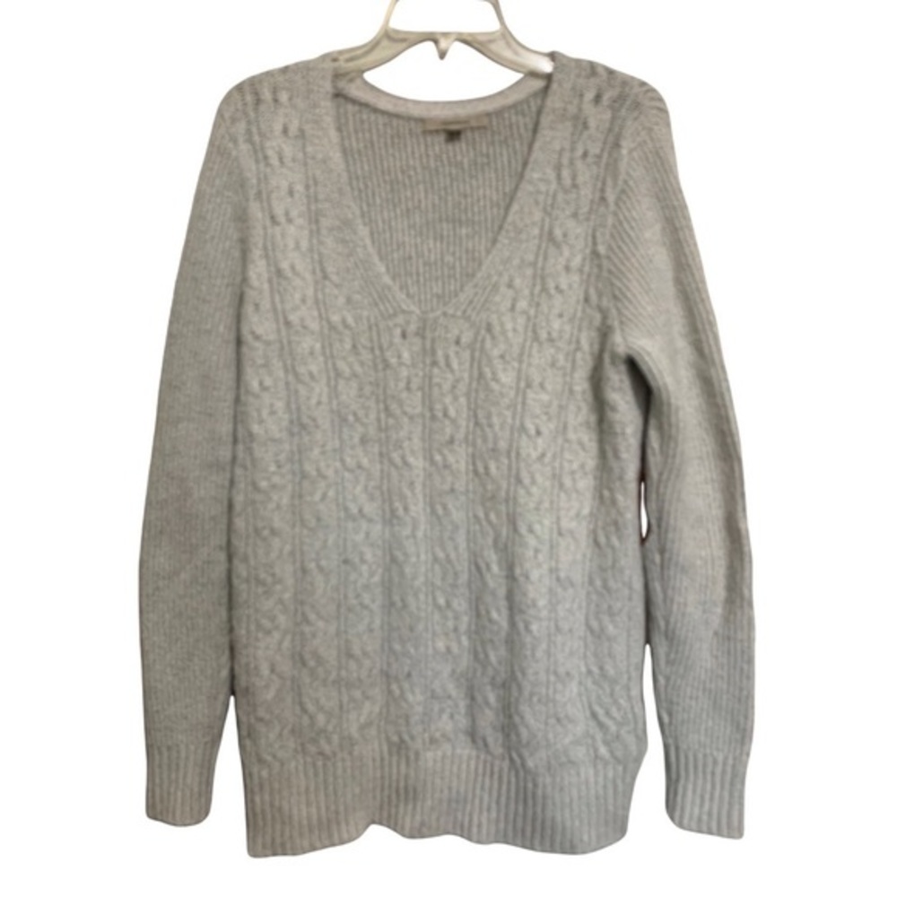 41 HAWTHORN cable knit sweater V-neck elbow patches cotton/wool blend oversize L